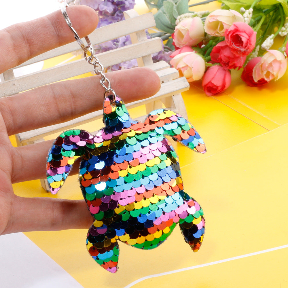 Wholesale Double Sided Reflective Turtle Sequin Keychain